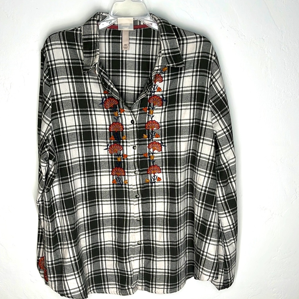 Knox Rose grey / cream Flannel with rust color embroidery size XL